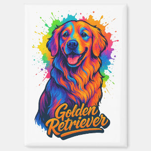 Lebhafter Golden Retriever Pop Kunst, Dichtung und Magnet