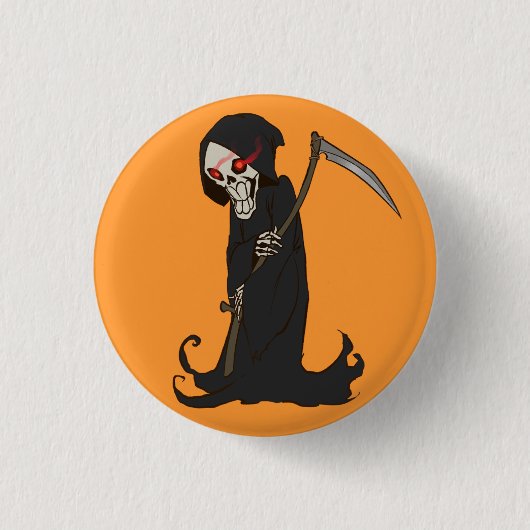 Lebhafter grimmiger Sensenmann Button (Vorderseite)