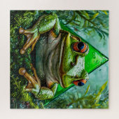 Lebhafter grüner Frosch mit auffallenden Augen Puzzle (Horizontal)