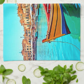 Lebhafter Hafen: mediterrane Bliss Geschirrtuch (Gefaltet)