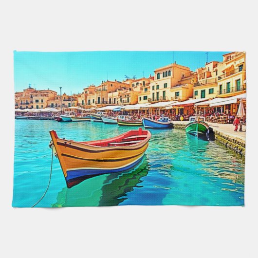 Lebhafter Hafen: mediterrane Bliss Geschirrtuch (Horizontal)
