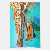 Lebhafter Hafen: mediterrane Bliss Geschirrtuch (Vertikal)