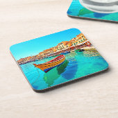 Lebhafter Hafen: mediterrane Bliss Getränkeuntersetzer (Linke Seite)