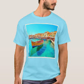Lebhafter Hafen: mediterrane Bliss T-Shirt (Vorderseite)
