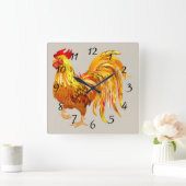 Lebhafter Hahn Quadratische Wanduhr (Zuhause)