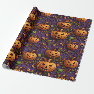 Lebhafter, Halloween-thematischer Kürbis in Lila/g Geschenkpapier