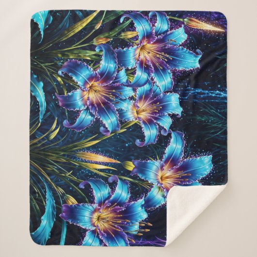 Lebhafter heller, blühender digitaler Fantasiegart Sherpadecke (Vorderseite)