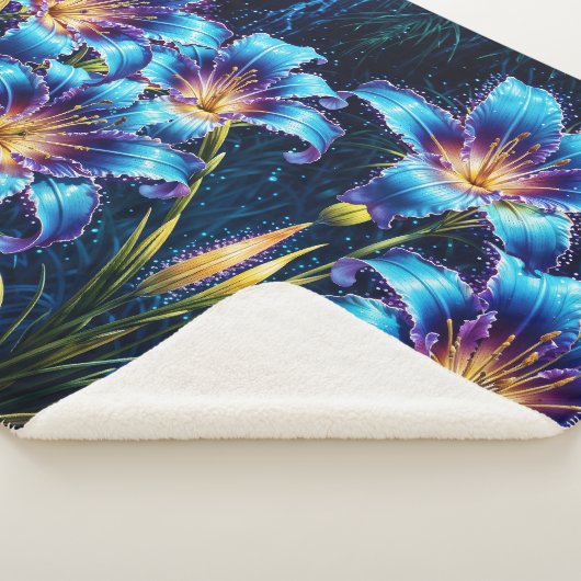 Lebhafter heller, blühender digitaler Fantasiegart Sherpadecke (3/4)