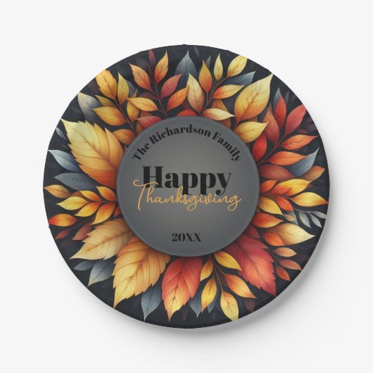 Lebhafter Herbstfolien-Erntedank Pappteller (Vorderseite)