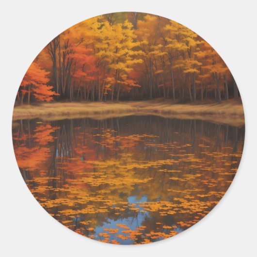Lebhafter Herbstsee und Wald Runder Aufkleber (Vorderseite)