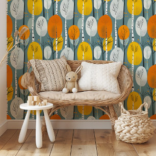 Lebhafter Herbstwald Modernes Baummuster Tapete