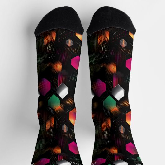 Lebhafter Hexagon mit Metallic Orange, Green & Pin Socken (Oben)