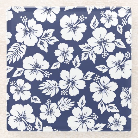 Lebhafter Hibiskus: florales nahtloses Muster. Glasuntersetzer (Vorderseite)