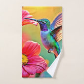 Lebhafter Hummingbird im Sunset Design Badhandtuch Set (Handtuch)