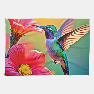 Lebhafter Hummingbird im Sunset Design Geschirrtuch