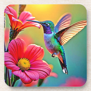 Lebhafter Hummingbird im Sunset Design Getränkeuntersetzer