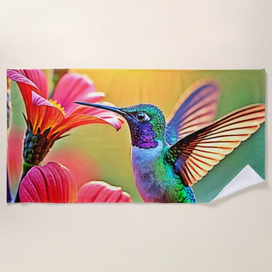 Lebhafter Hummingbird im Sunset Design Strandtuch (Vorderseite)