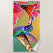 Lebhafter Hummingbird im Sunset Design Strandtuch (Vorderseite)