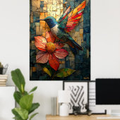Lebhafter Hummingbird und Blume in festem Glas Poster (Heimbüro)
