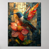 Lebhafter Hummingbird und Blume in festem Glas Poster (Vorne)