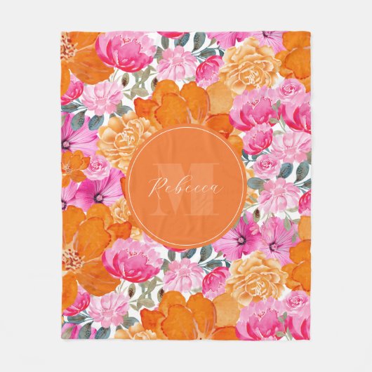 Lebhafter Individuelle Name in Rosa und Orange Blu Fleecedecke (Vorderseite)