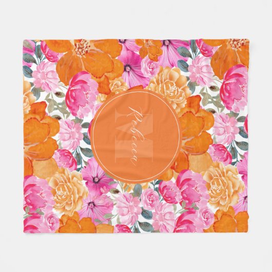 Lebhafter Individuelle Name in Rosa und Orange Blu Fleecedecke (Vorderseite (Horizontal))