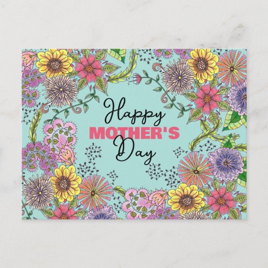 Lebhafter Intricate Doodle Blume Muttertag Postkarte (Vorderseite)