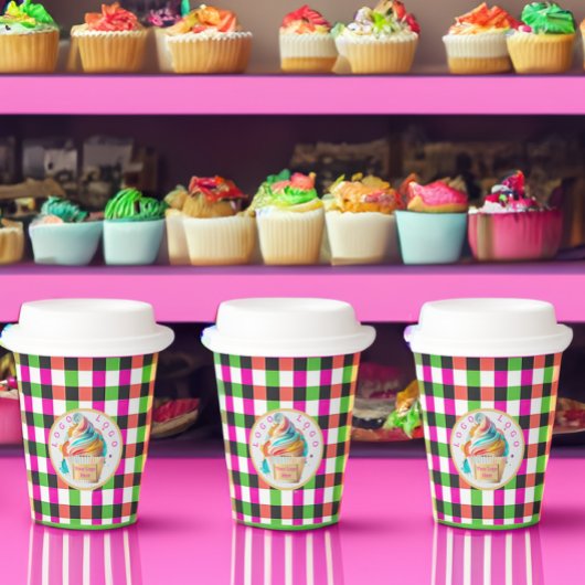 Lebhafter Karierter Cupcake | Firmenlogo Pappbecher