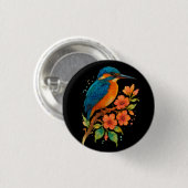 Lebhafter Kingfisher mit Blüten - Wasserfarben Kun Button (Vorne & Hinten)