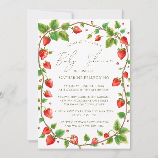 Lebhafter Kranz der Strawberries Babydusche Einladung (Vorderseite)