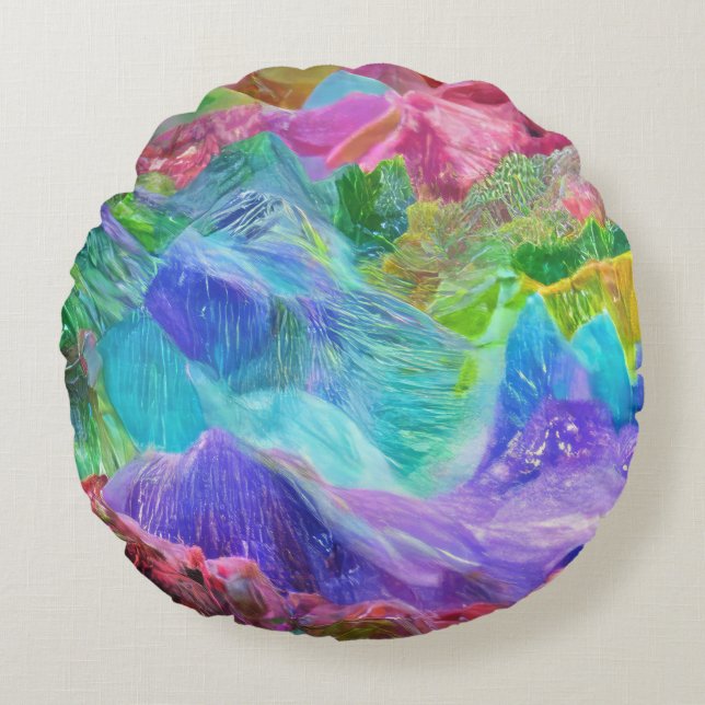 Lebhafter Kristallberg Abstrakt Rundes Kissen (Vorderseite)