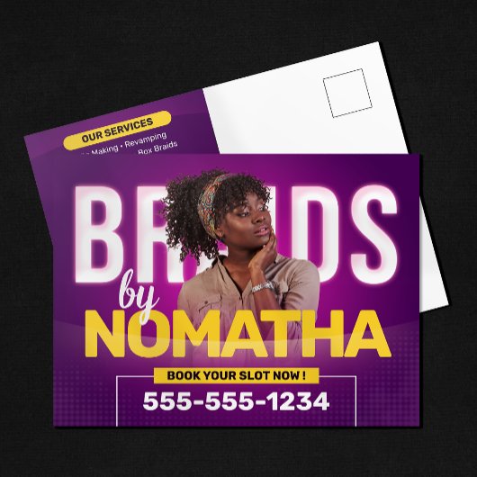 Lebhafter Lila Braids & Wigs Friseur Salon Postkarte