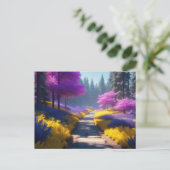 Lebhafter Lila Waldweg bei Sonnenlicht Postkarte (Stehend Vorderseite)