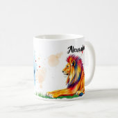 Lebhafter Löwe mit farbigen Spritzern Pinselstrich Kaffeetasse (VorderseiteRechts)