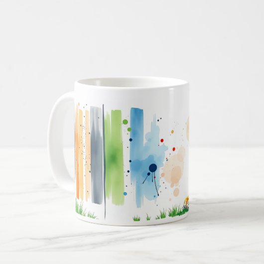 Lebhafter Löwe mit farbigen Spritzern Pinselstrich Kaffeetasse (Vorderseite Links)