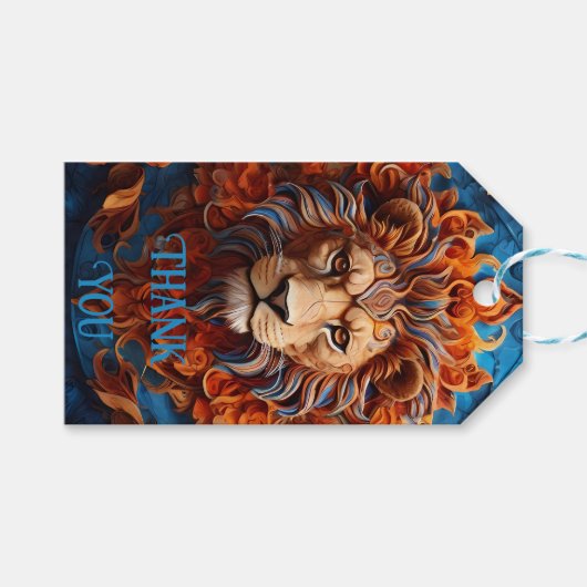 Lebhafter Löwe mit floralen Motiven Geschenkanhänger (Vorderseite (Horizontal))