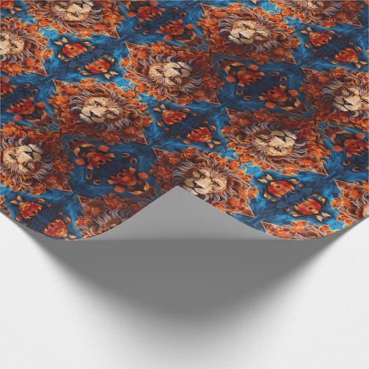 Lebhafter Löwe mit floralen Motiven Geschenkpapier (Ecke)