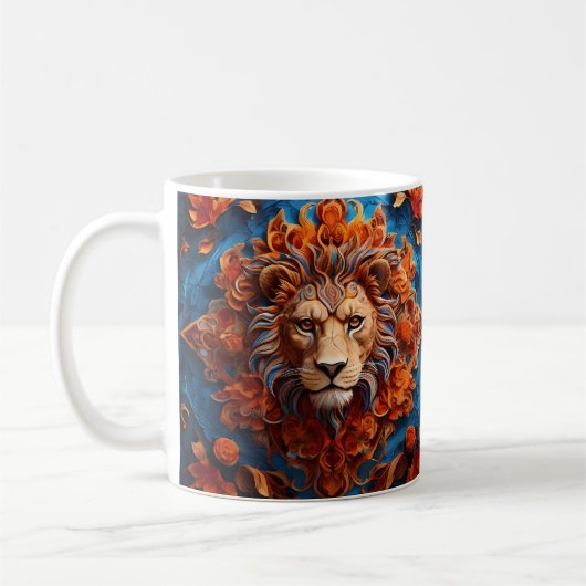 Lebhafter Löwe mit floralen Motiven Kaffeetasse (Links)