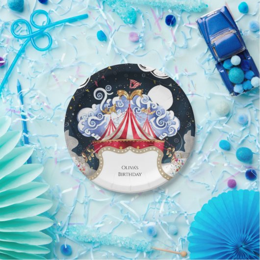 Lebhafter magischer Zirkus Geburtstag Pappteller (Party)