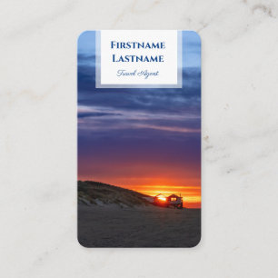 Lebhafter Meeresstrand Sonnenuntergang Reise Agent Visitenkarte