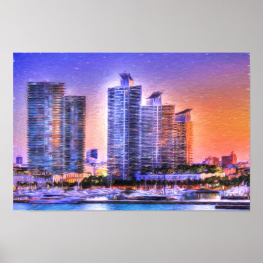Lebhafter Miami Skyline Sunrise Poster (Vorne)