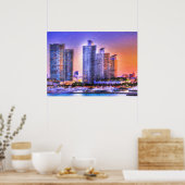 Lebhafter Miami Skyline Sunrise Poster (Küche)