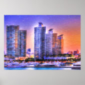 Lebhafter Miami Skyline Sunrise Poster (Vorne)
