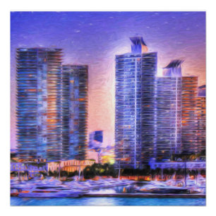 Lebhafter Miami Skyline Sunrise Poster
