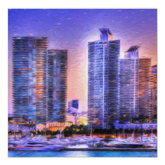 Lebhafter Miami Skyline Sunrise Poster (Vorderseite)