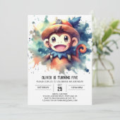 Lebhafter, moderner Affe Geburtstag Einladung (Stehend Vorderseite)