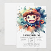 Lebhafter, moderner Affe Geburtstag Einladung (Vorne/Hinten)