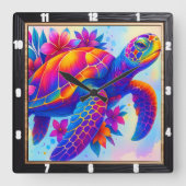 Lebhafter Multicolor-Schildkrötenmeer Quadratische Wanduhr (Vorderseite)
