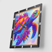 Lebhafter Multicolor-Schildkrötenmeer Quadratische Wanduhr (Winkel)