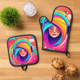 Lebhafter Musikfluss Ofenhandschuh & Topflappen-Set